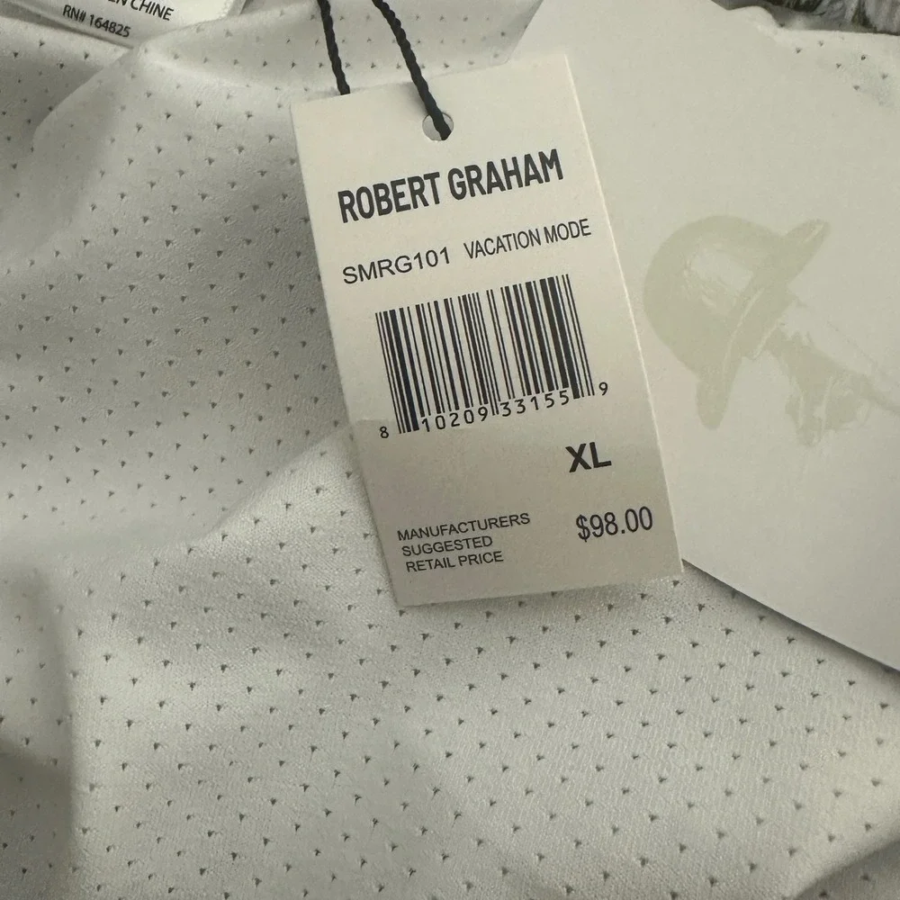 Robert Graham Swim Trunks Mens XL White Tropical Scenic Print Regular Fit New
